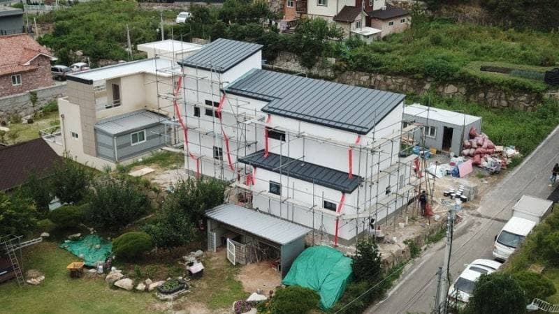 경주시 현곡면 불연 미네랄울 외단열 미장마감 외단열 시공 공정 사진 6
